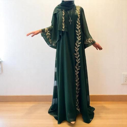 Embroidered Muslim Abaya: 2-Piece Dubai Kaftan Dress with Scarf - image 3
