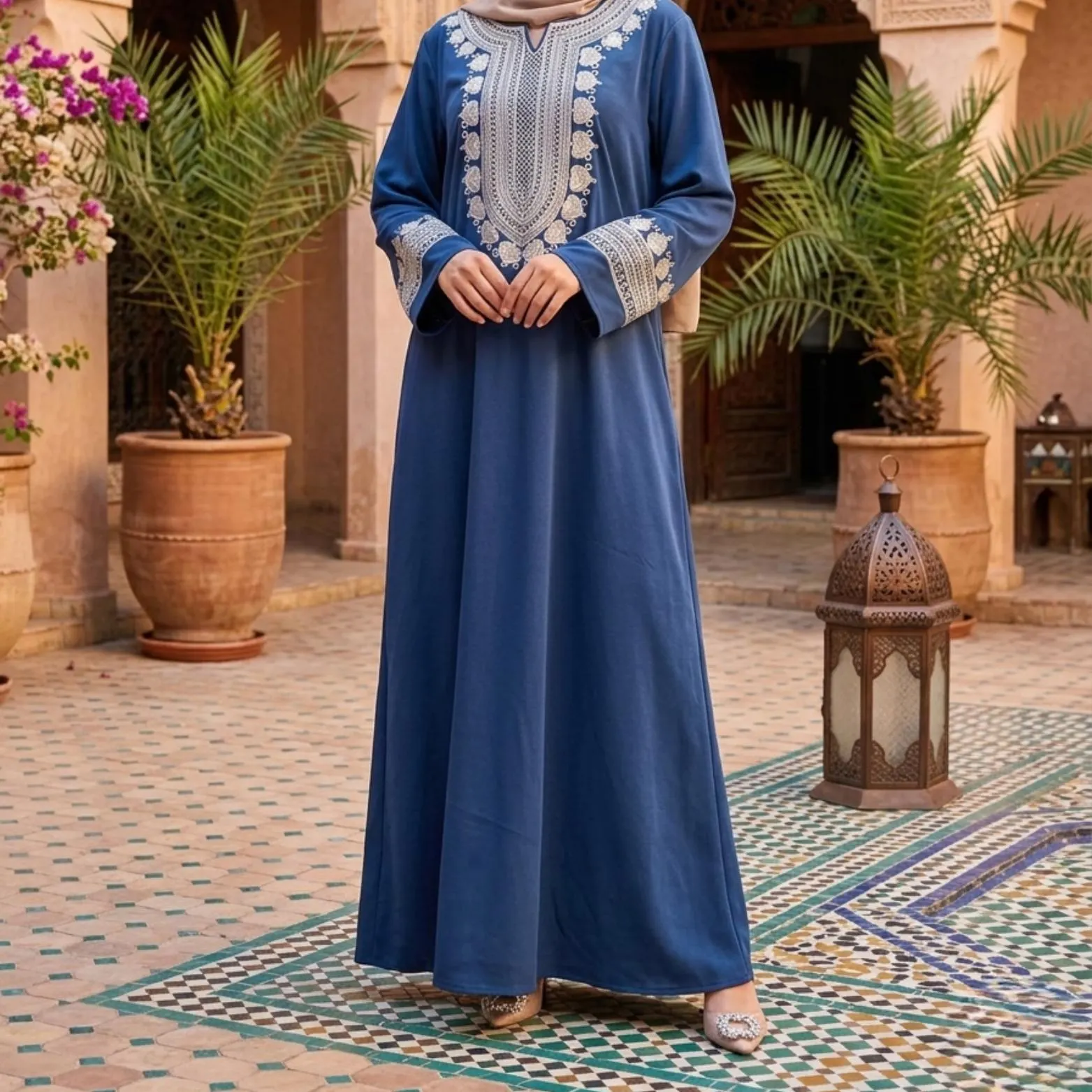 Southeast Asia Embroidered Robe Abaya, Ethnic Boho Maxi Dress, Floral Embroidery, Elegant Women’s Outfit, Gift for Her