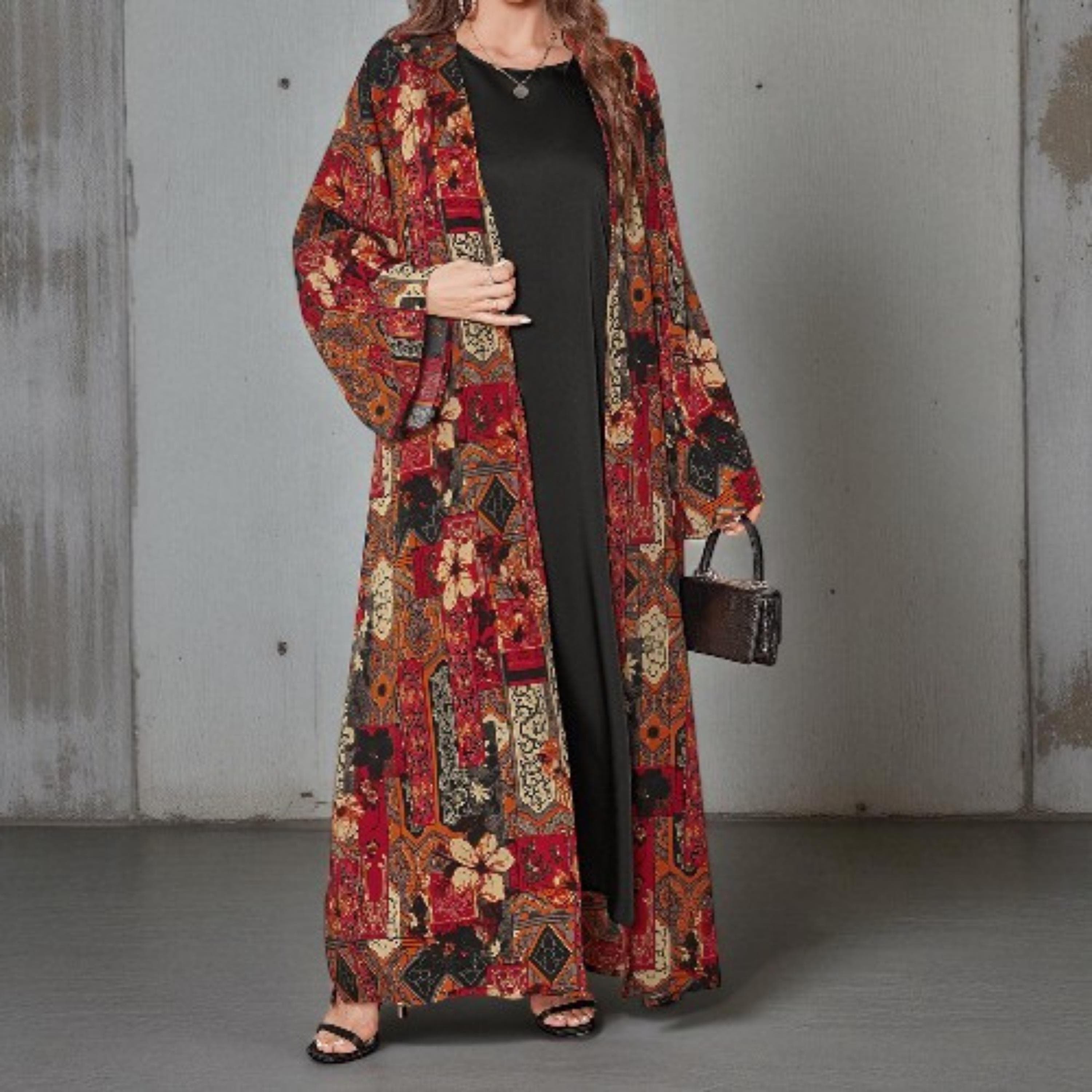 Printed Arab Abaya with Shawl – Muslim Modest Robe - image 3