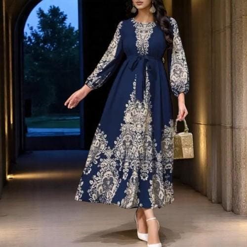 Autumn Blue Middle Eastern Abaya – Elegant Muslim Women's Dress - image 3