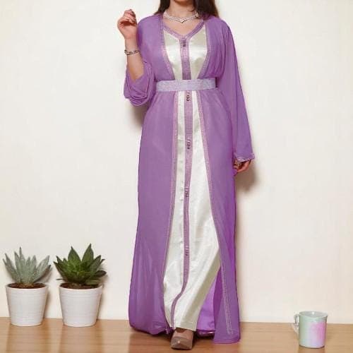 Chiffon Abaya Set: Dubai Jalabiya Caftan Dress - image 4