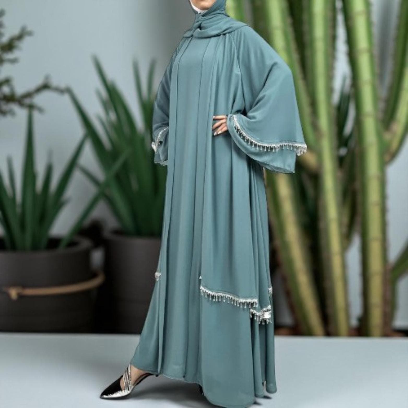 Eid Ramadan Abaya: 2-Piece Modest Muslim Dress Suit - image 3