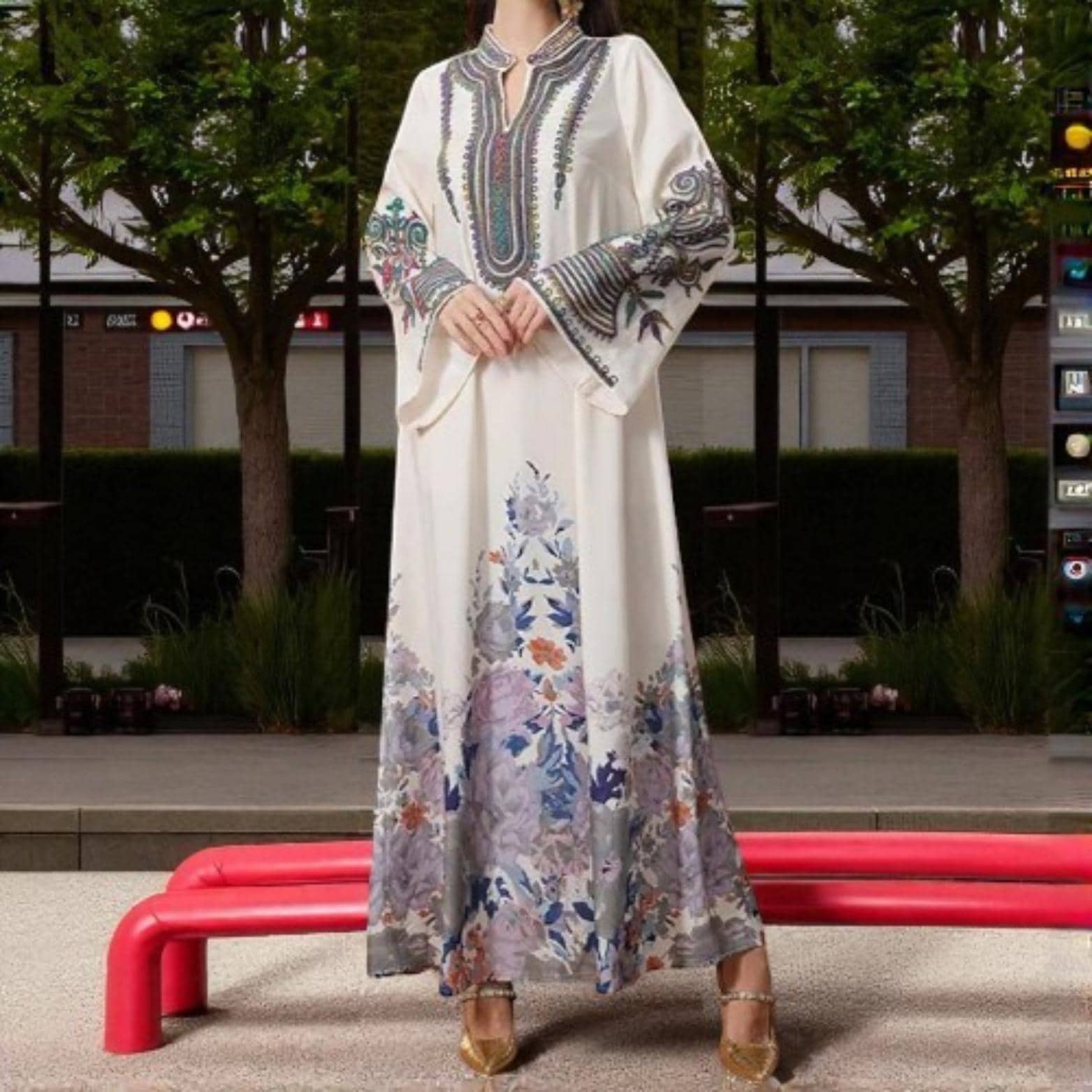Luxury Printed Abaya – Dubai Muslim Women's Long Sleeve Dress