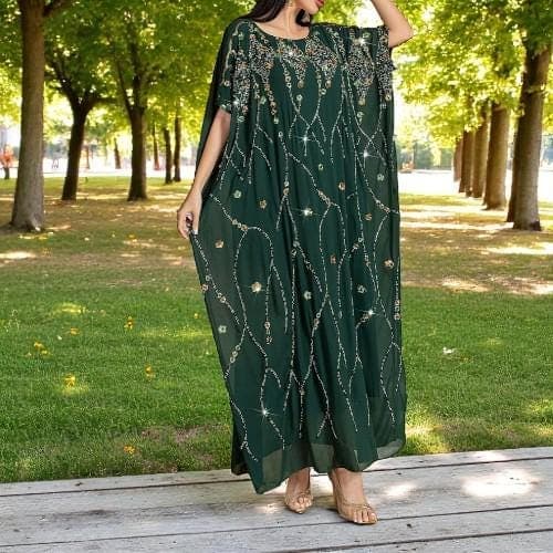 Rhinestone Beaded Abaya: Luxury Moroccan Evening Maxi Dress - image 3