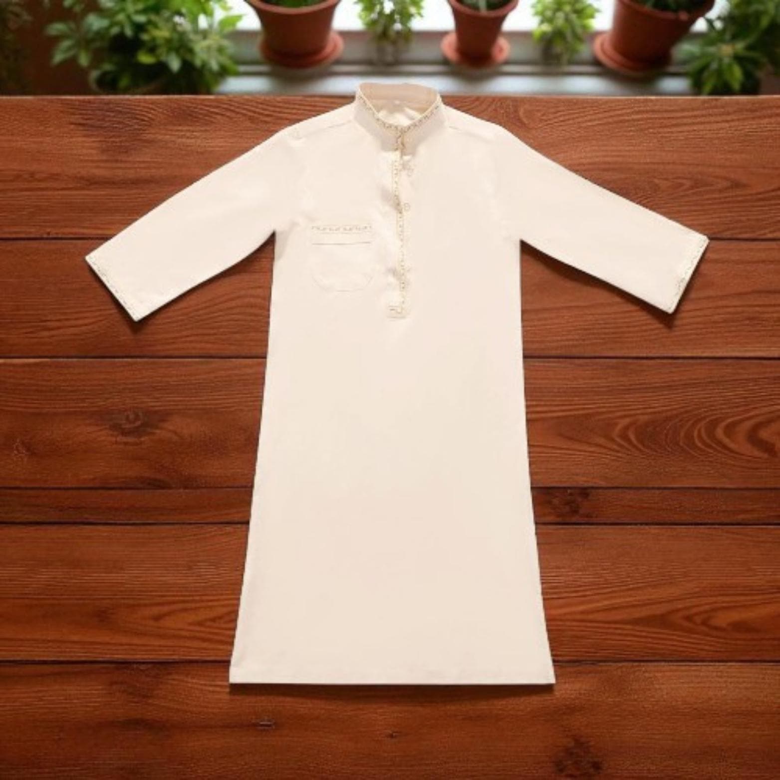 Boys' White Thobe - Long Sleeve Caftan, Islamic Eid Outfit - image 5