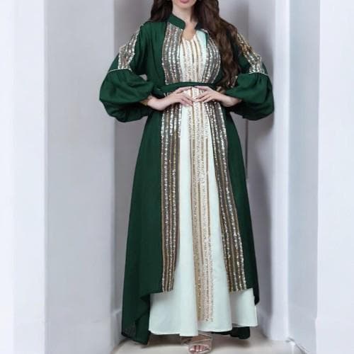 Sequin Moroccan Abaya Dress – 2-Piece Muslim Women's Maxi - image 4