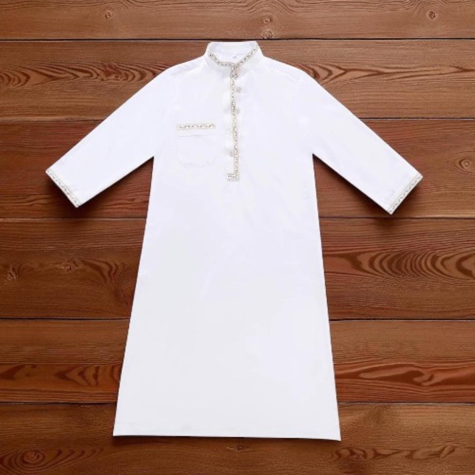 Boys' White Thobe - Long Sleeve Caftan, Islamic Eid Outfit - image 3