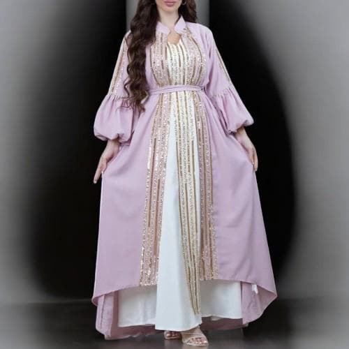 Sequin Moroccan Abaya Dress – 2-Piece Muslim Women's Maxi - image 3