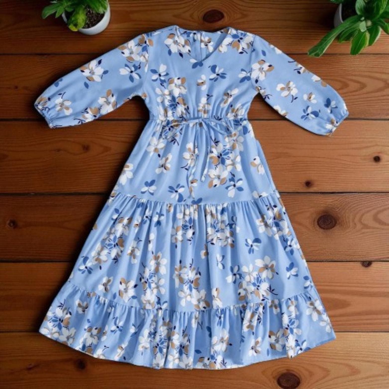 Girls' Floral Print Abaya – Muslim Eid Party Dress, Islamic Kaftan - image 3
