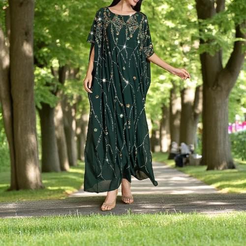Rhinestone Beaded Abaya: Luxury Moroccan Evening Maxi Dress - image 4