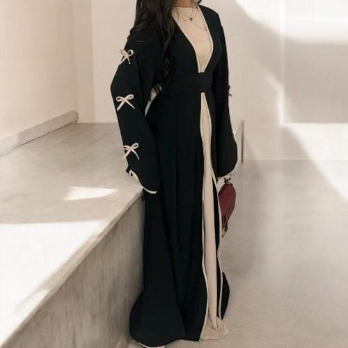Luxury Open Abaya: Dubai Ramadan Eid Kaftan with Bow - image 3