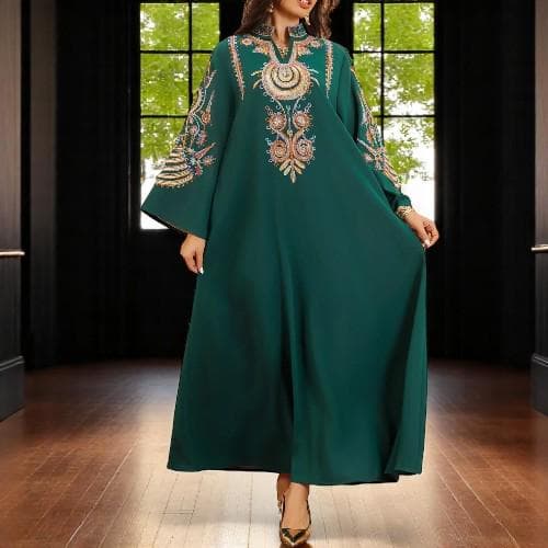 Middle East Style Women's Embroidered Dress – Long Sleeve Muslim Robe – Cross-Border Fashion for Ladies - image 4