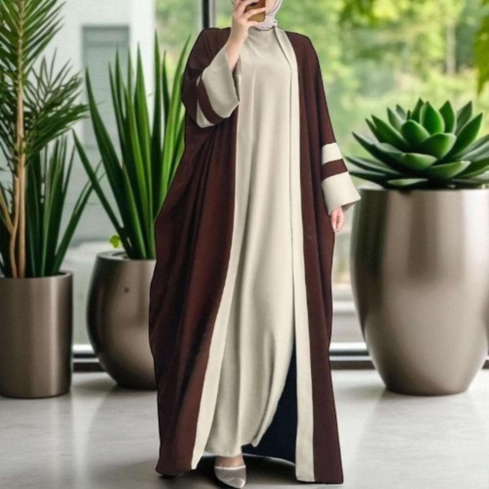 Moroccan Kaftan Abaya: 2-Piece Muslim Dress, Ramadan Robe