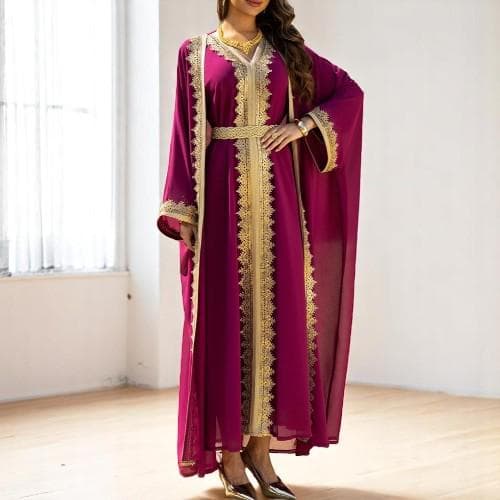 Luxury Lace Abaya Dress: Dubai Kaftan with Batwing Sleeves - image 4
