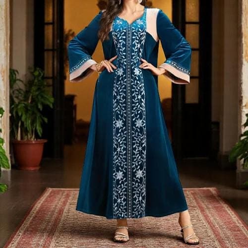 Embroidered Jalabiya Dress: Dubai Arab Long Robe Abaya - image 5
