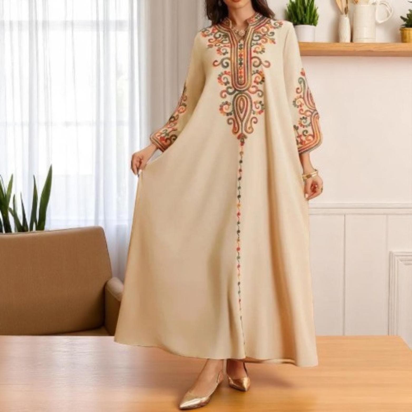 Embroidered Abaya Dress: Ramadan Kaftan, Morocco Dubai Style - image 4