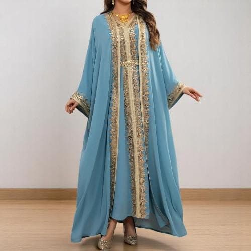 Luxury Lace Abaya Dress: Dubai Kaftan with Batwing Sleeves - image 3