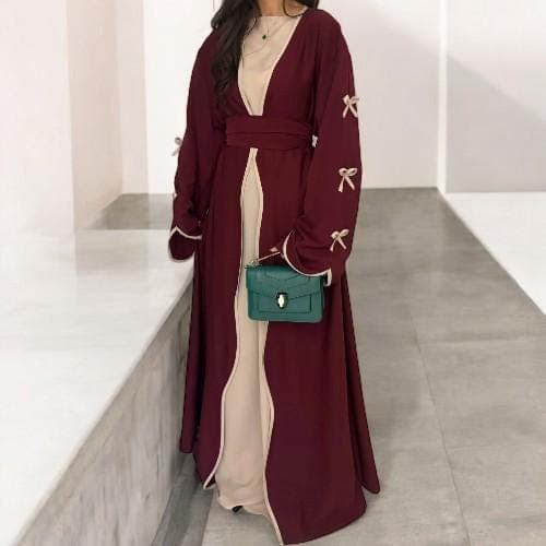 Luxury Open Abaya: Dubai Ramadan Eid Kaftan with Bow - image 4
