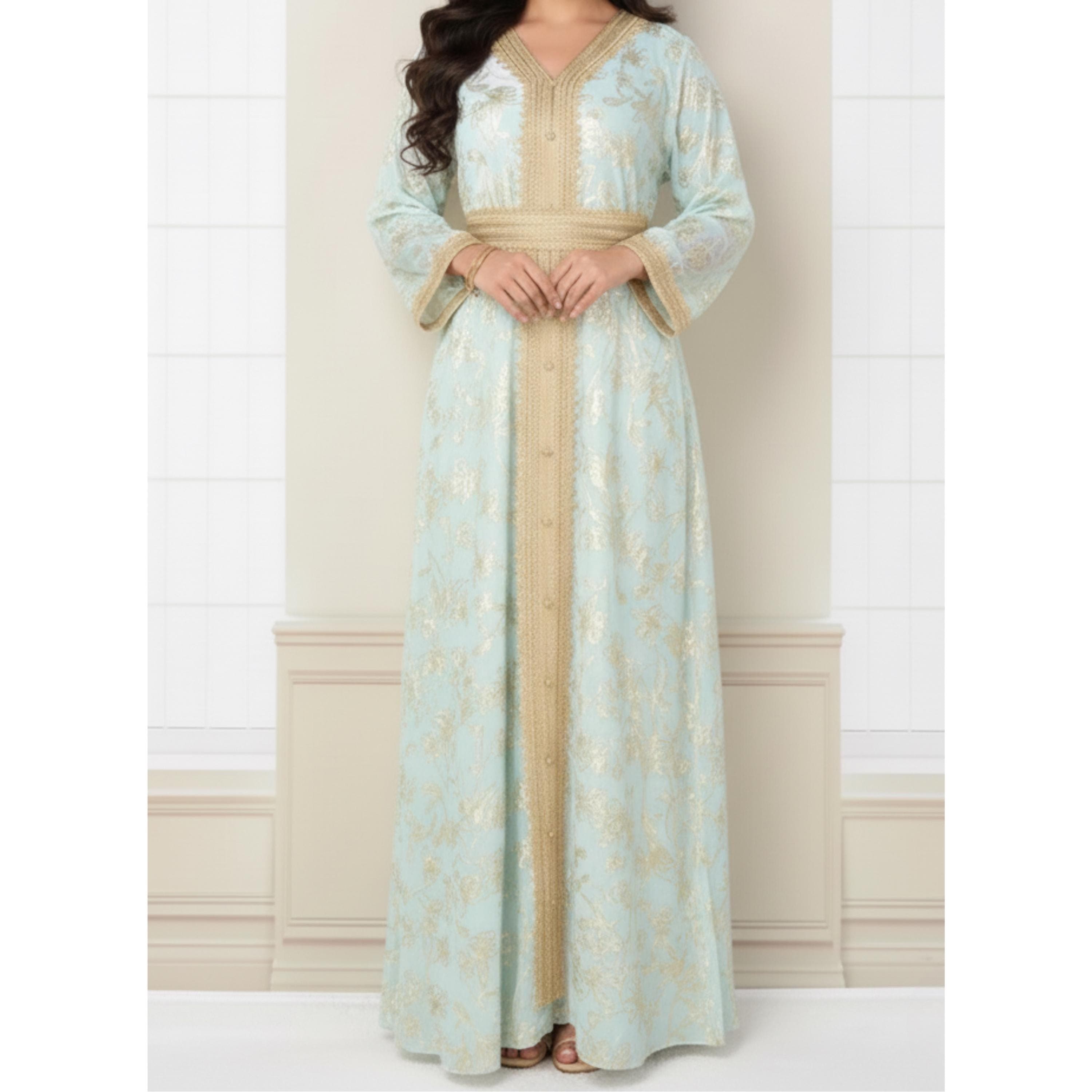 Beaded Satin Abaya Caftan: Dubai Light Luxury Evening Dress - image 5