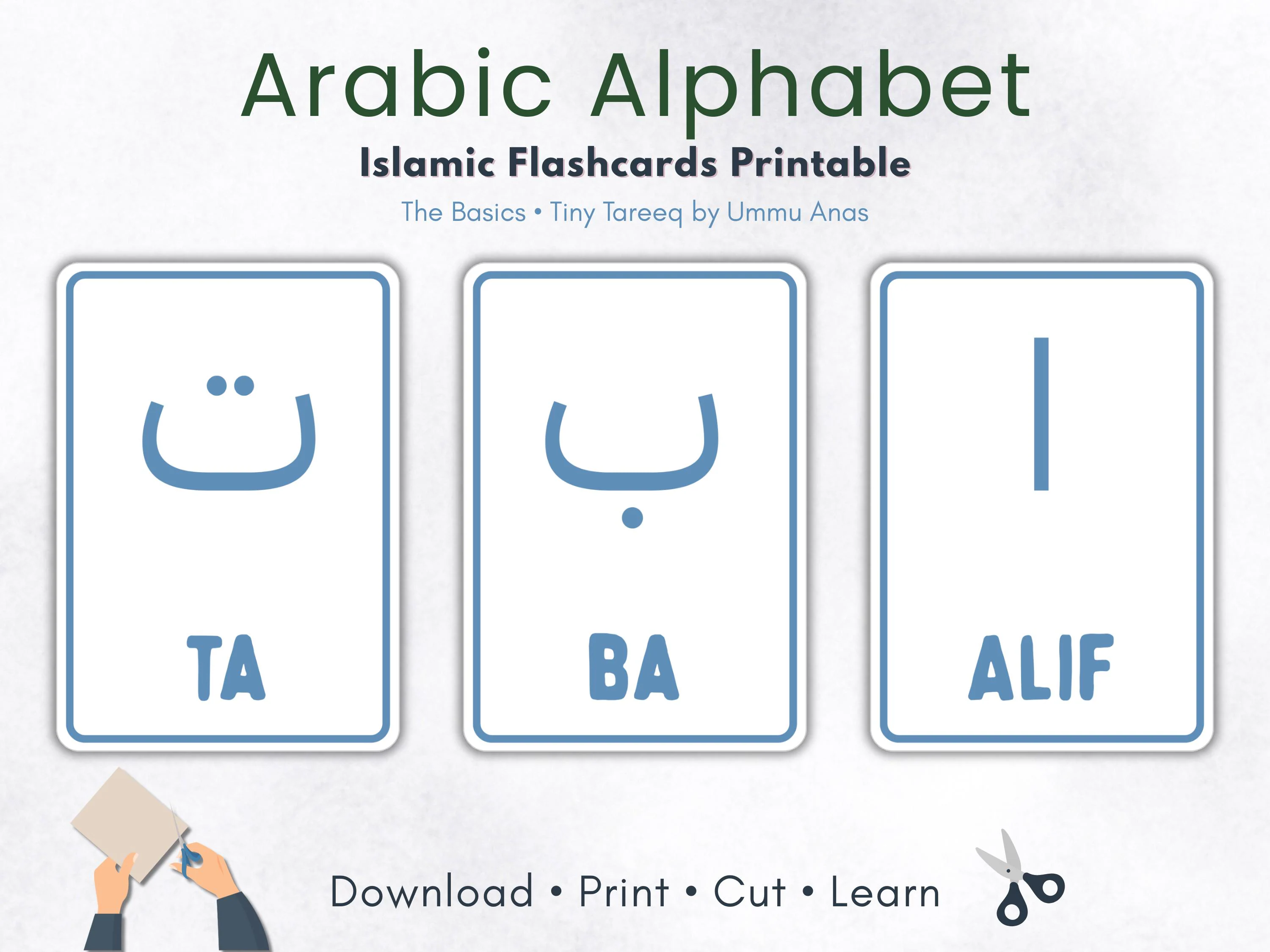 Arabic Alphabet Flashcards: Arabic Letter Learning (Printable PDF)