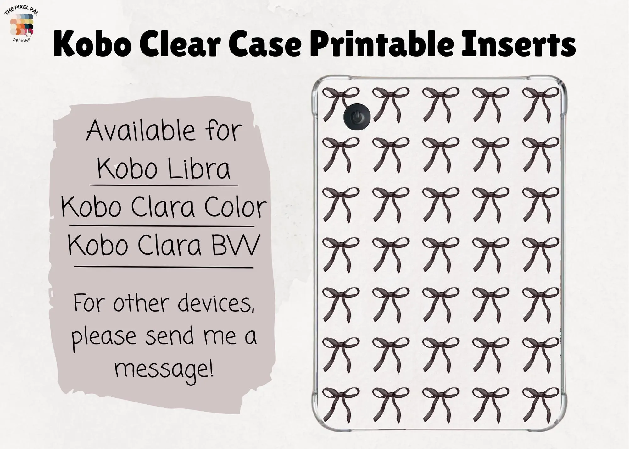 Kobo Clear Case Insert – Black Bow Pattern Printable | Fits Clara Color & Clara BW - image 5