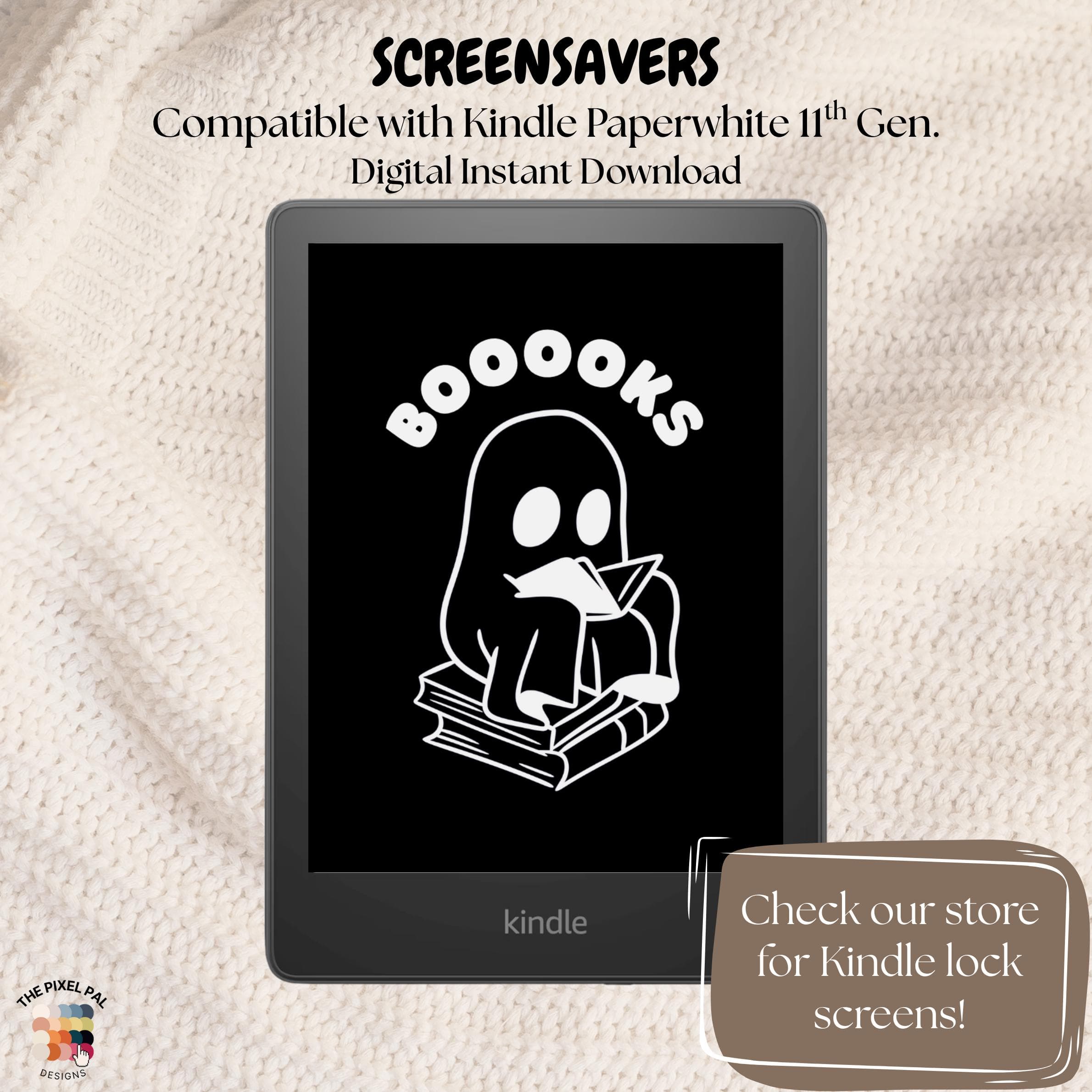 Ghost Reading Kindle Screensaver – Booooks Halloween Kindle Paperwhite Wallpaper (Dark Mode) - image 3