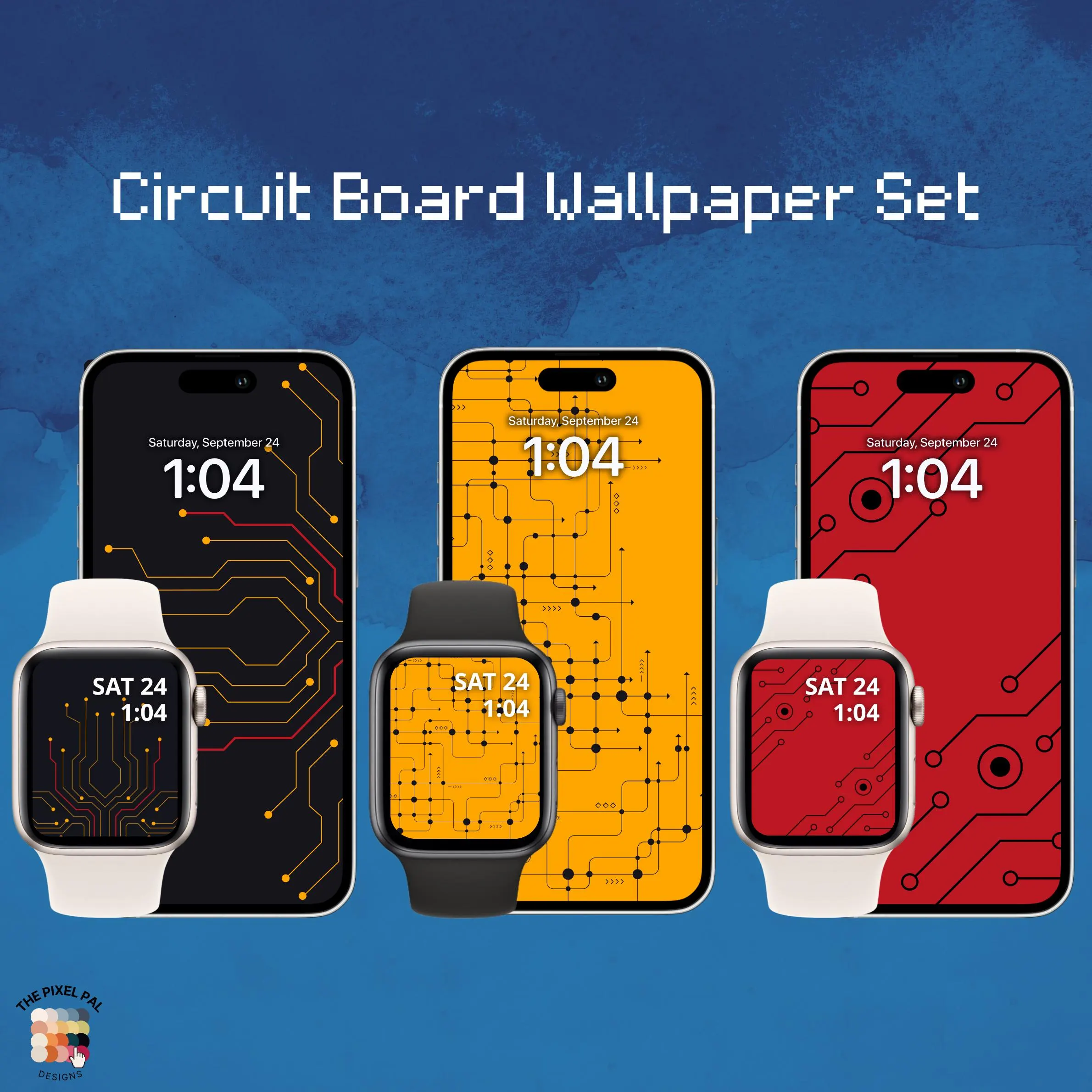 Circuit Board Wallpaper Set - Tech-Inspired iPhone and Apple Watch Backgrounds - Digital Download