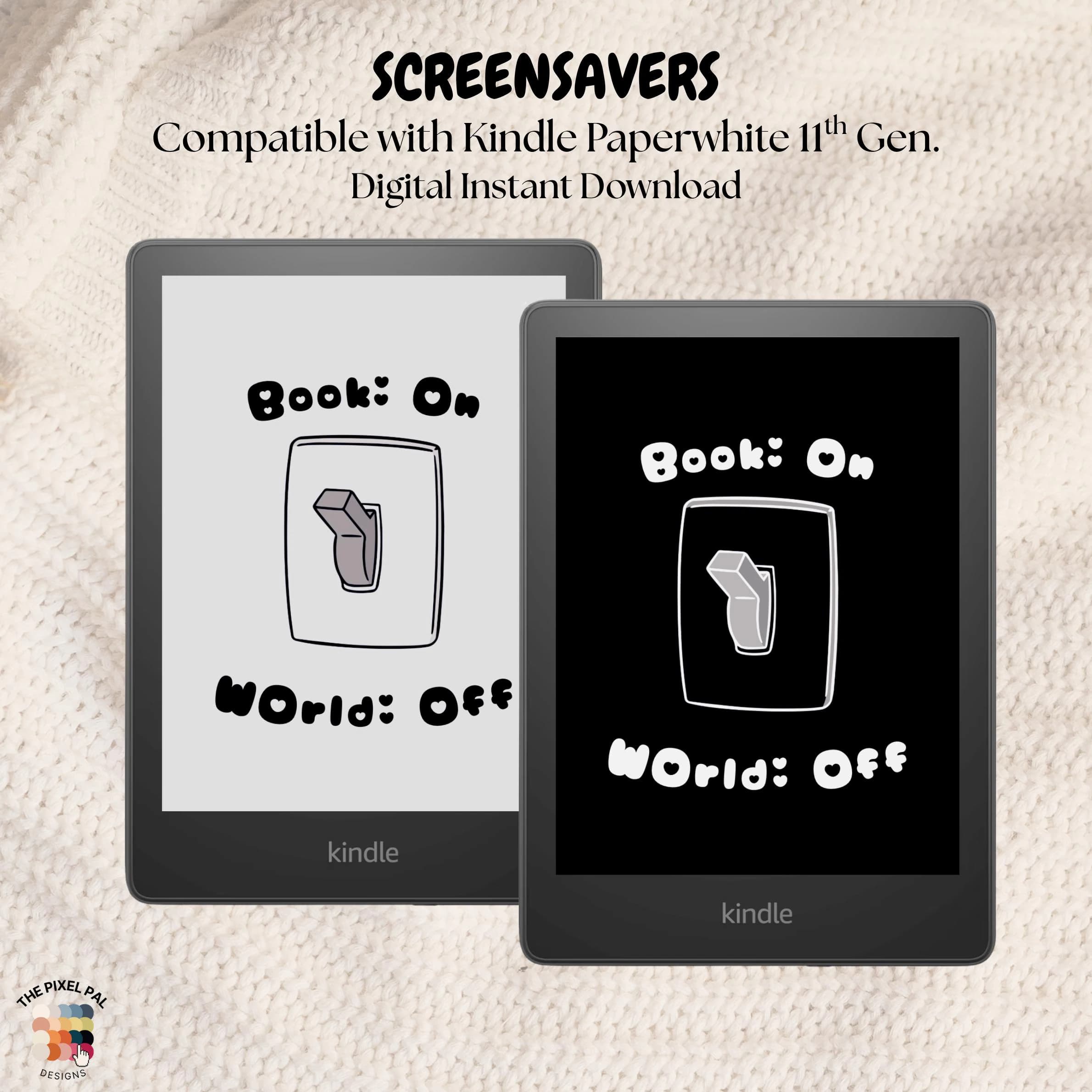 Books On World Off Kindle Paperwhite Screensaver Set – Minimalist Light & Dark Mode E-Reader Wallpapers