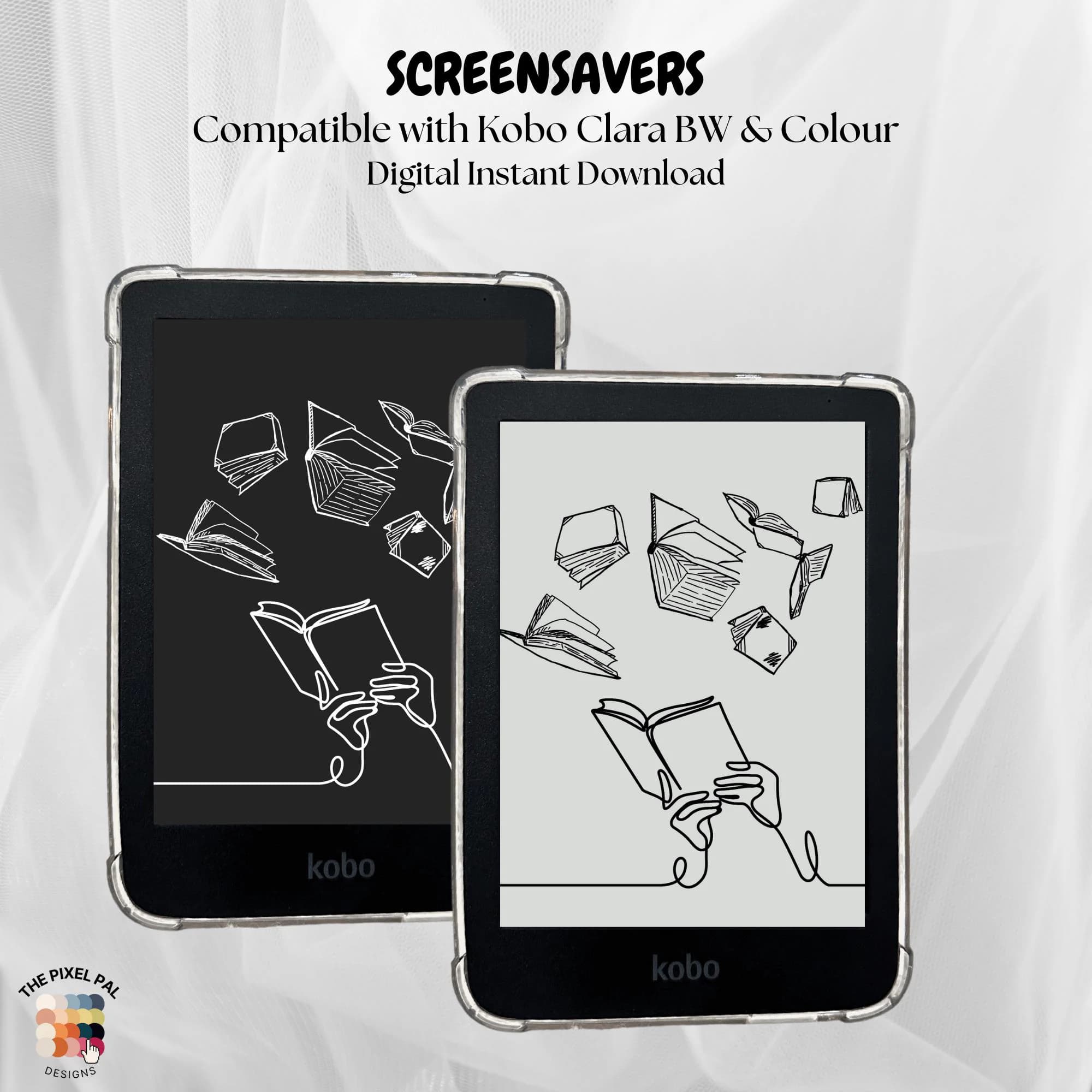 Kobo Clara Line Art Wallpapers | 2-Pack Digital Wallpapers (Dark + Light) | Flying Books Theme