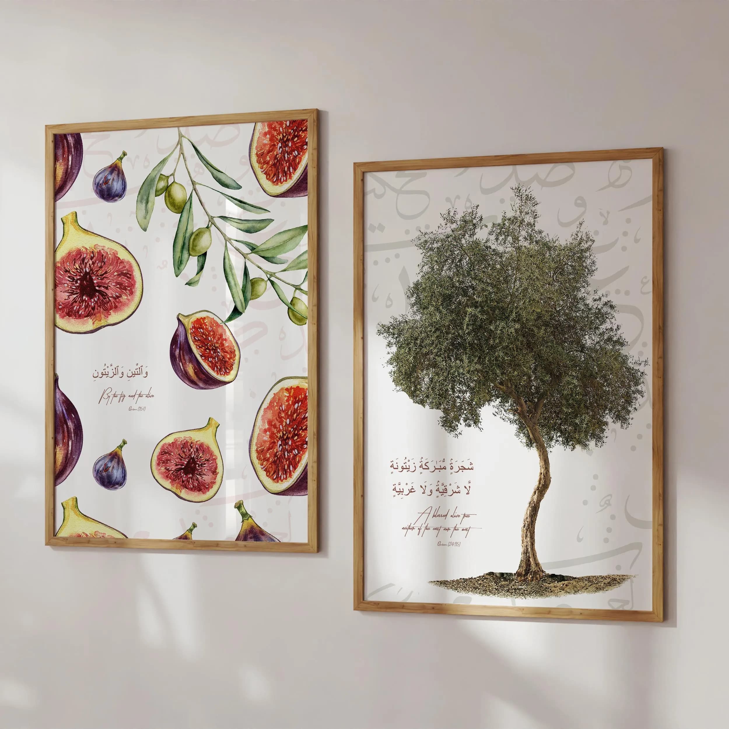 2er Islamic Art Poster Set - Quran Verse Feige Olivenbaum - Islamische Wandbilder Kalligrafie - Wanddeko Küche - Premium Paper