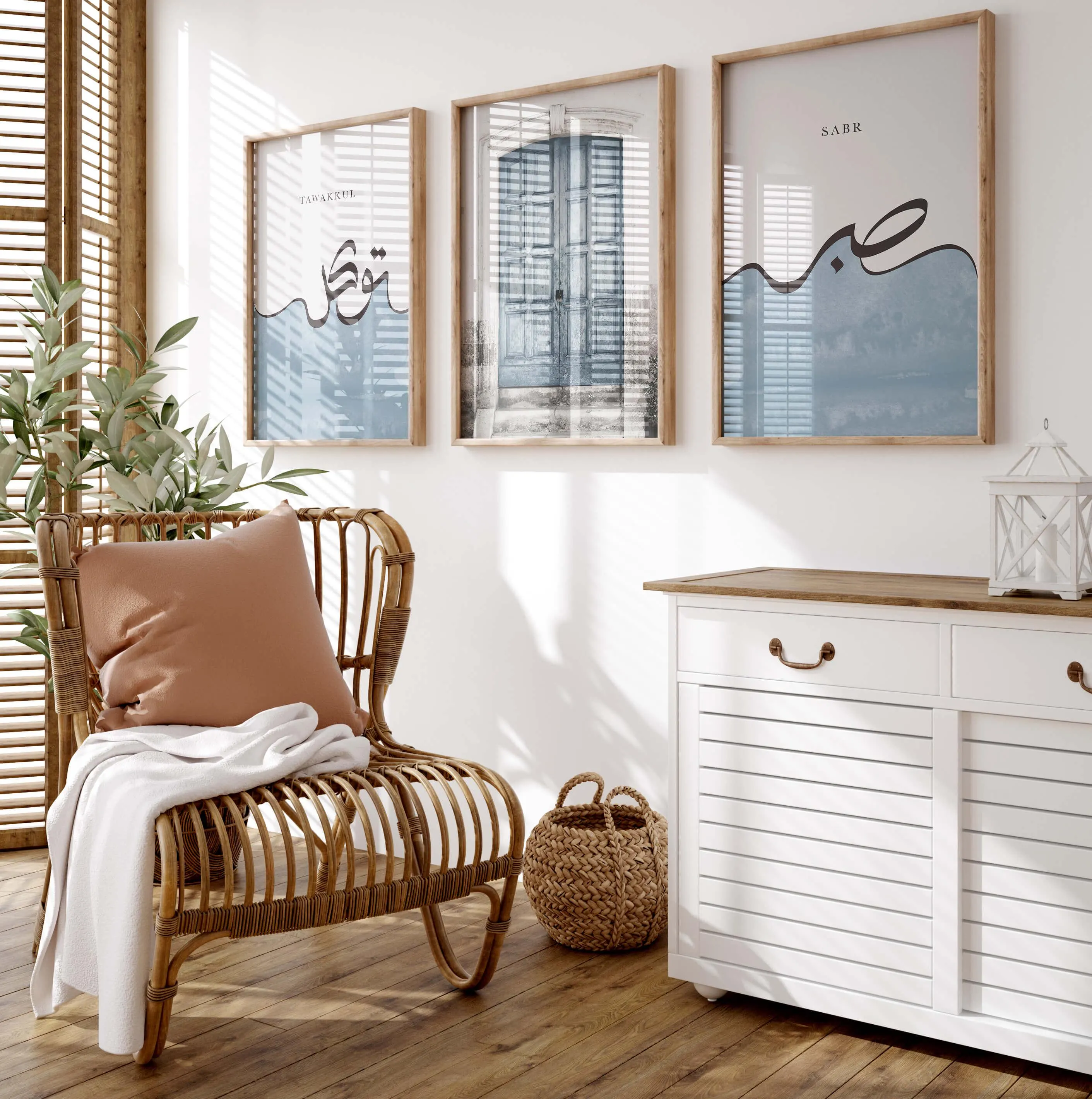 3er Poster Set - Islamic Wall Art - Sabr Tawakkul - Blue Door - Wanddeko Print - Wandbilder Quran - Premium Photo Paper matte - Kunstdruck