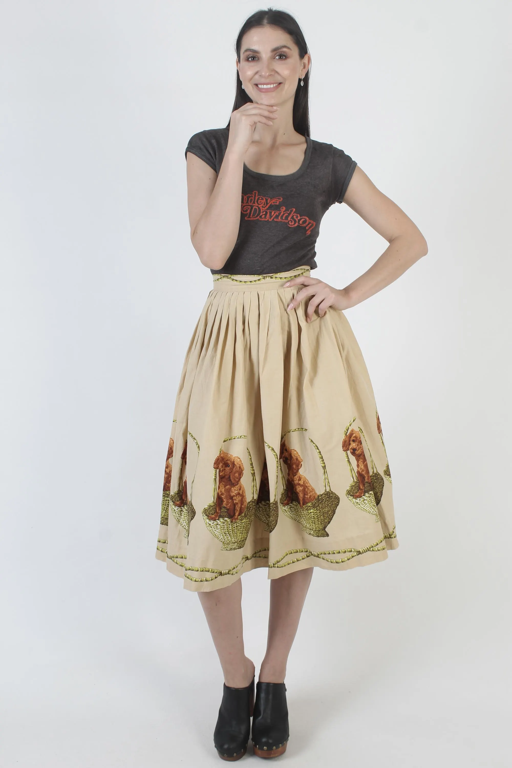 Vintage Mid Century Dog Skirt, 50s Novelty Irish Setter Print, Beige Cotton - image 3