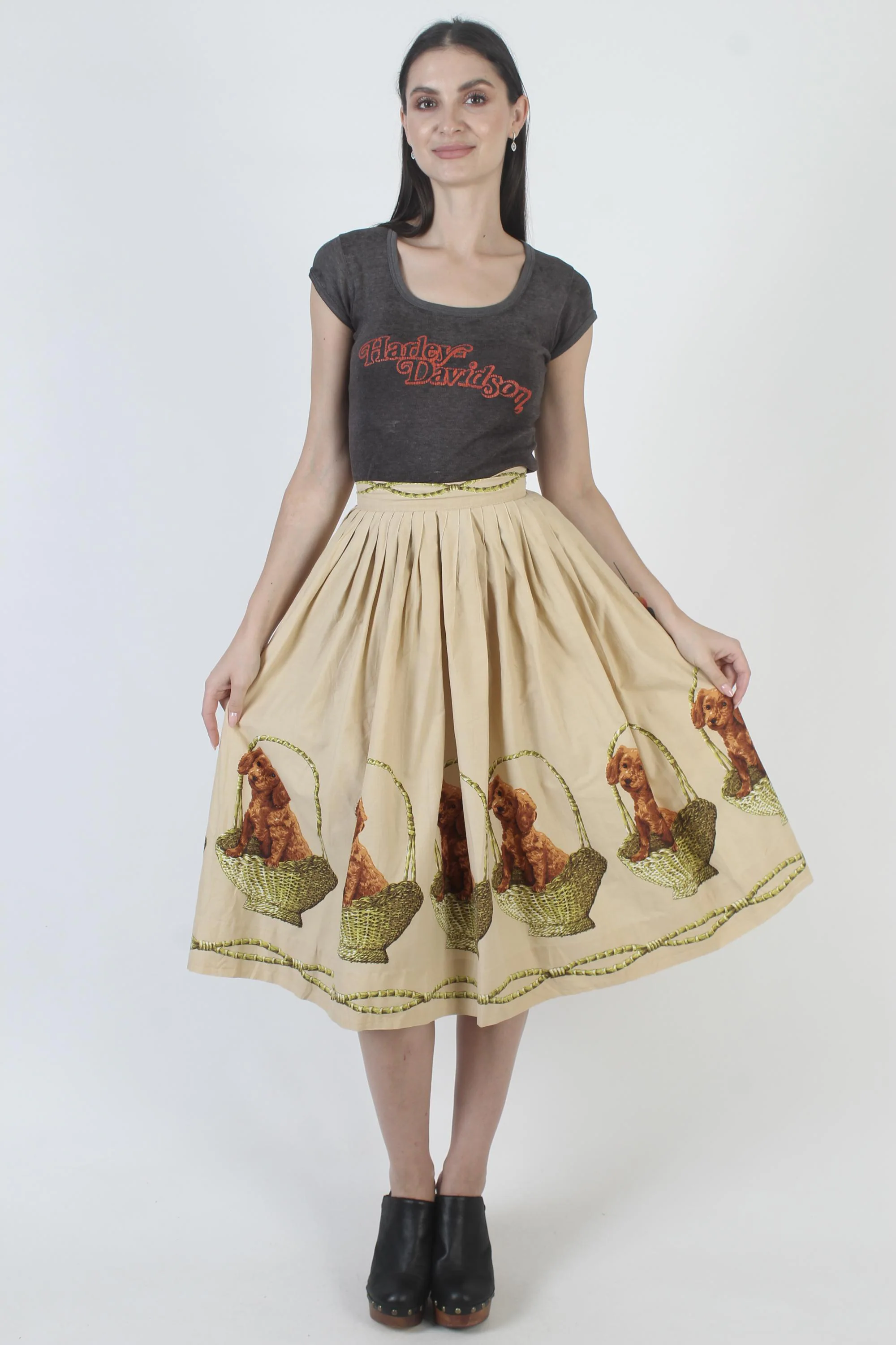 Vintage Mid Century Dog Skirt, 50s Novelty Irish Setter Print, Beige Cotton - image 4