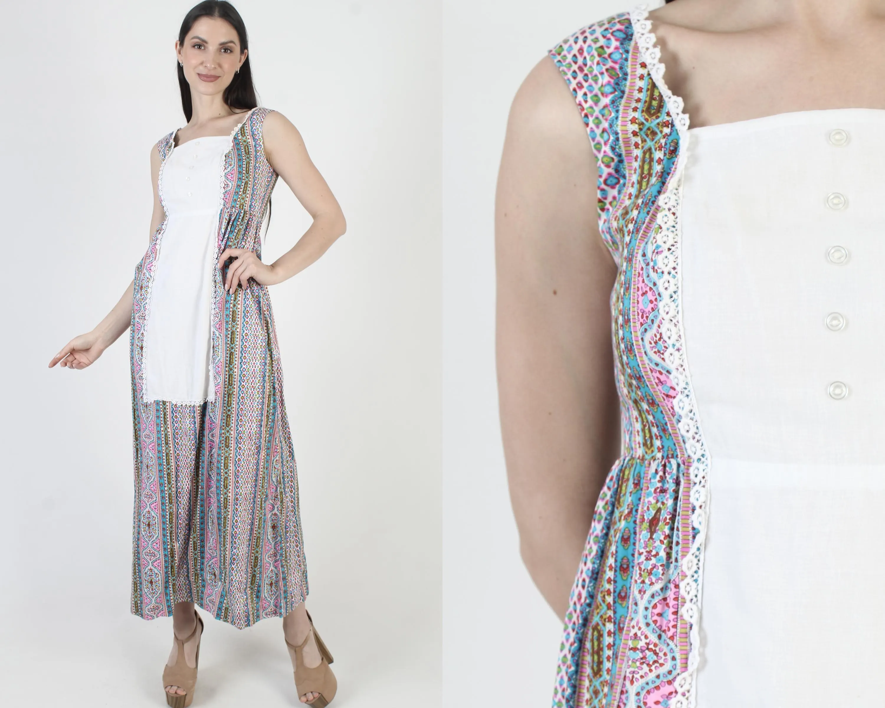 Liberty House Dress, Tiki Party Sundress, Hawaiian Luau Maxi, Vintage 70s Designer