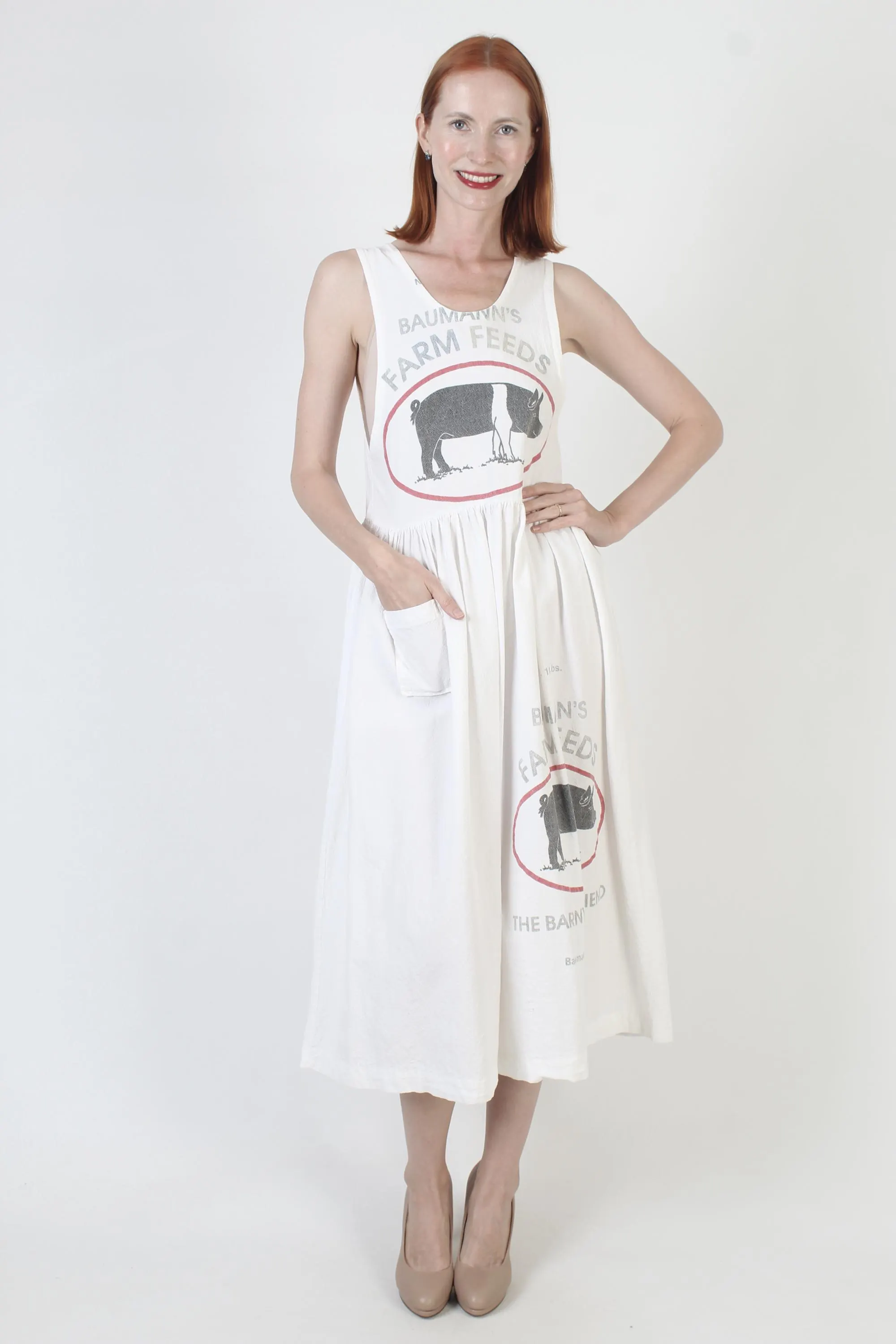 Rustic Flour Sack Dress, Country Farm Feedsack, Vintage Cotton Canvas Pinafore - image 3