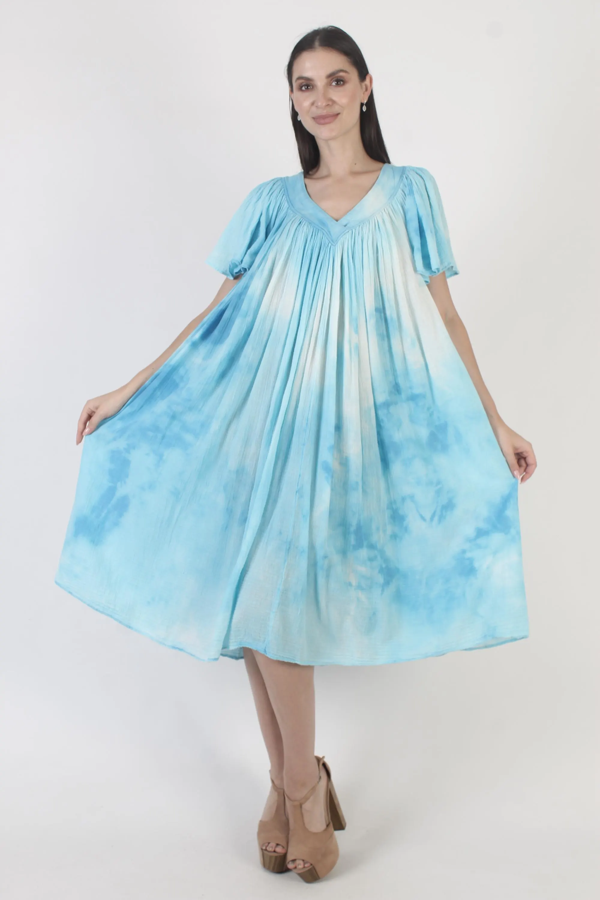 Mexican Gauze Dress, Flutter Sleeve Cotton Sundress, Tie Dye Cover Up - image 4