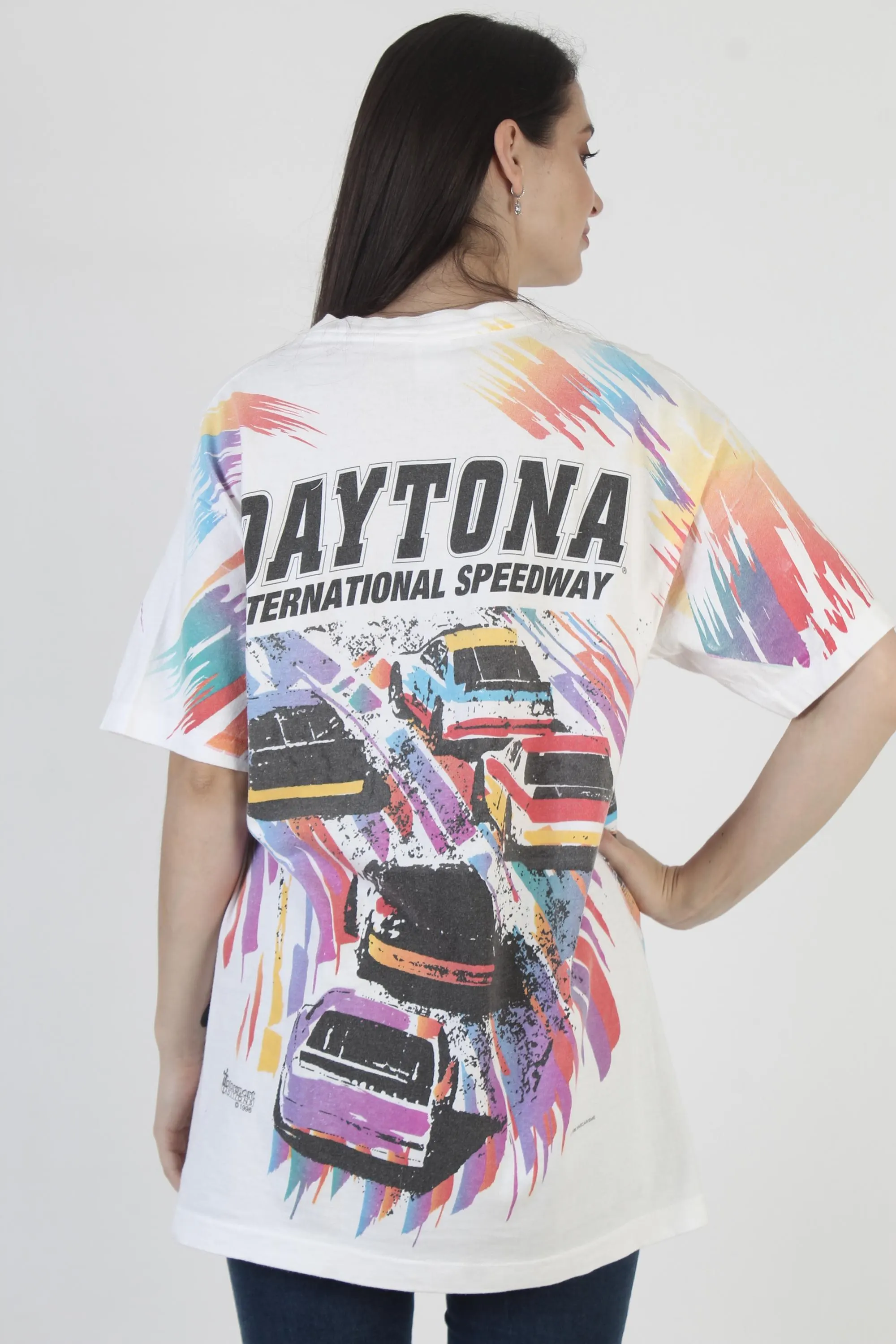 Vintage 1996 Winston Cup T-Shirt, All Over Print NASCAR Tee, Tag Size L - image 5