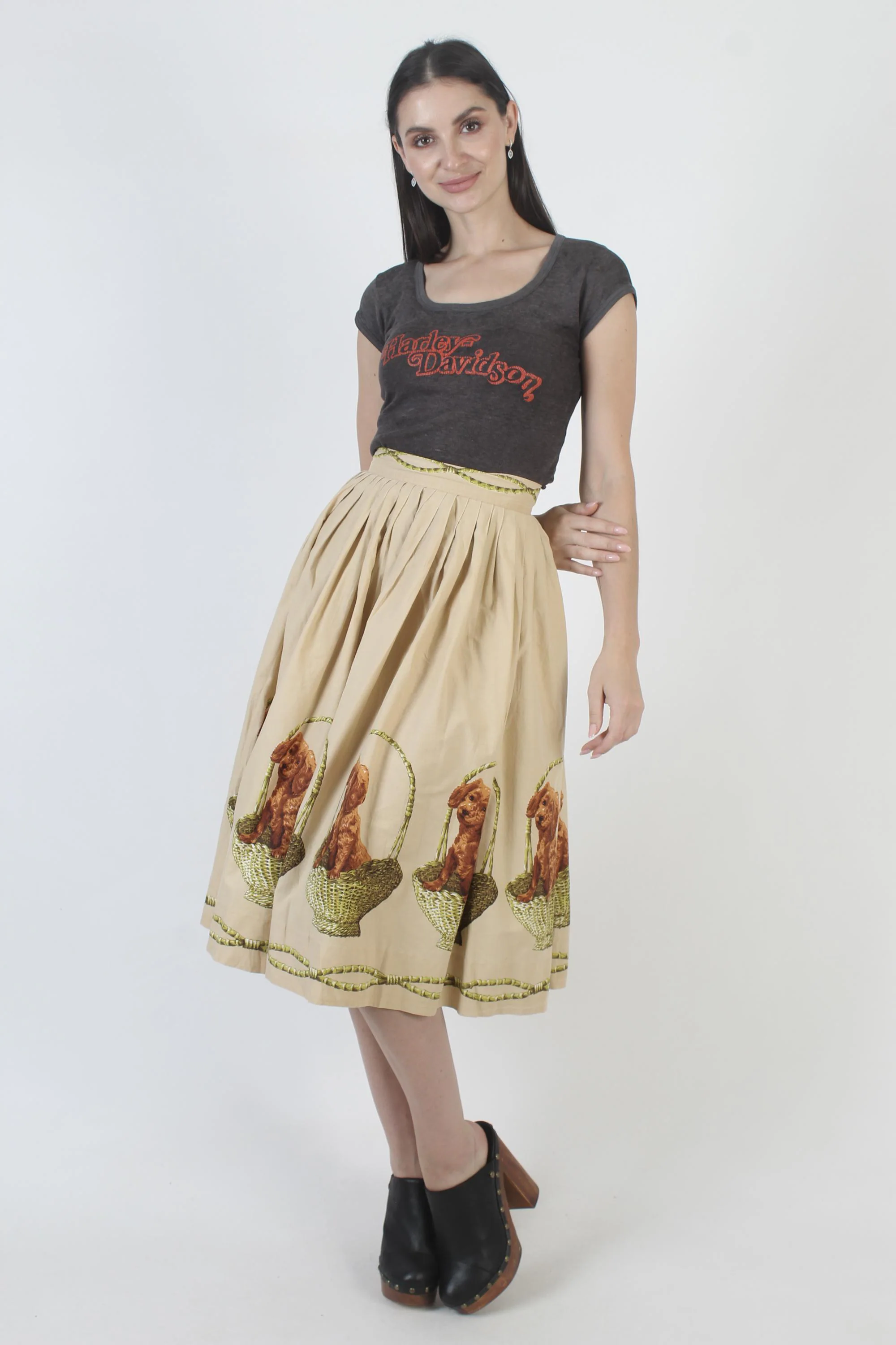 Vintage Mid Century Dog Skirt, 50s Novelty Irish Setter Print, Beige Cotton - image 5