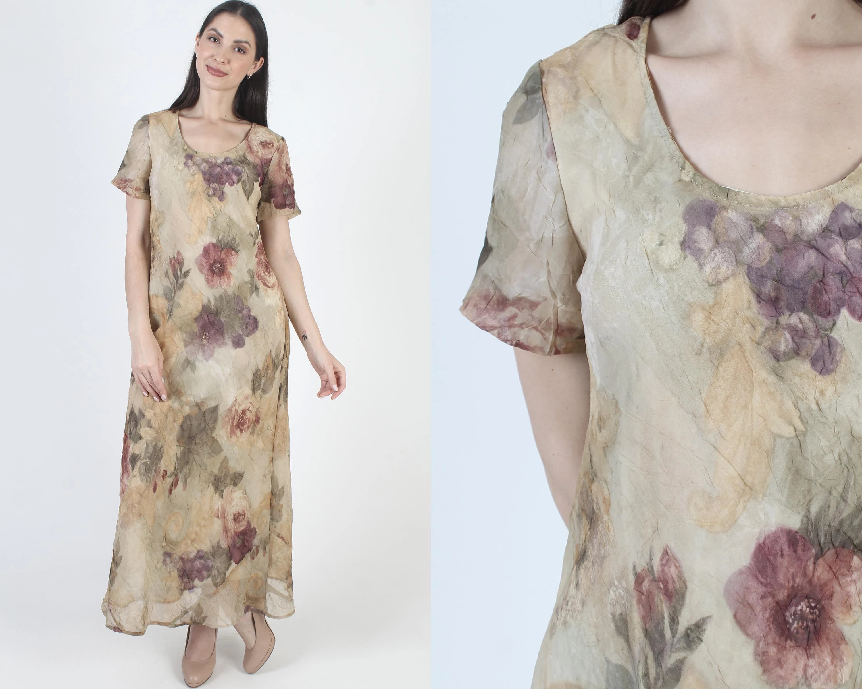 Romantic Floral Slip Dress, Long Y2K Sundress, Vintage 90s Grunge Maxi, Tag Size 8