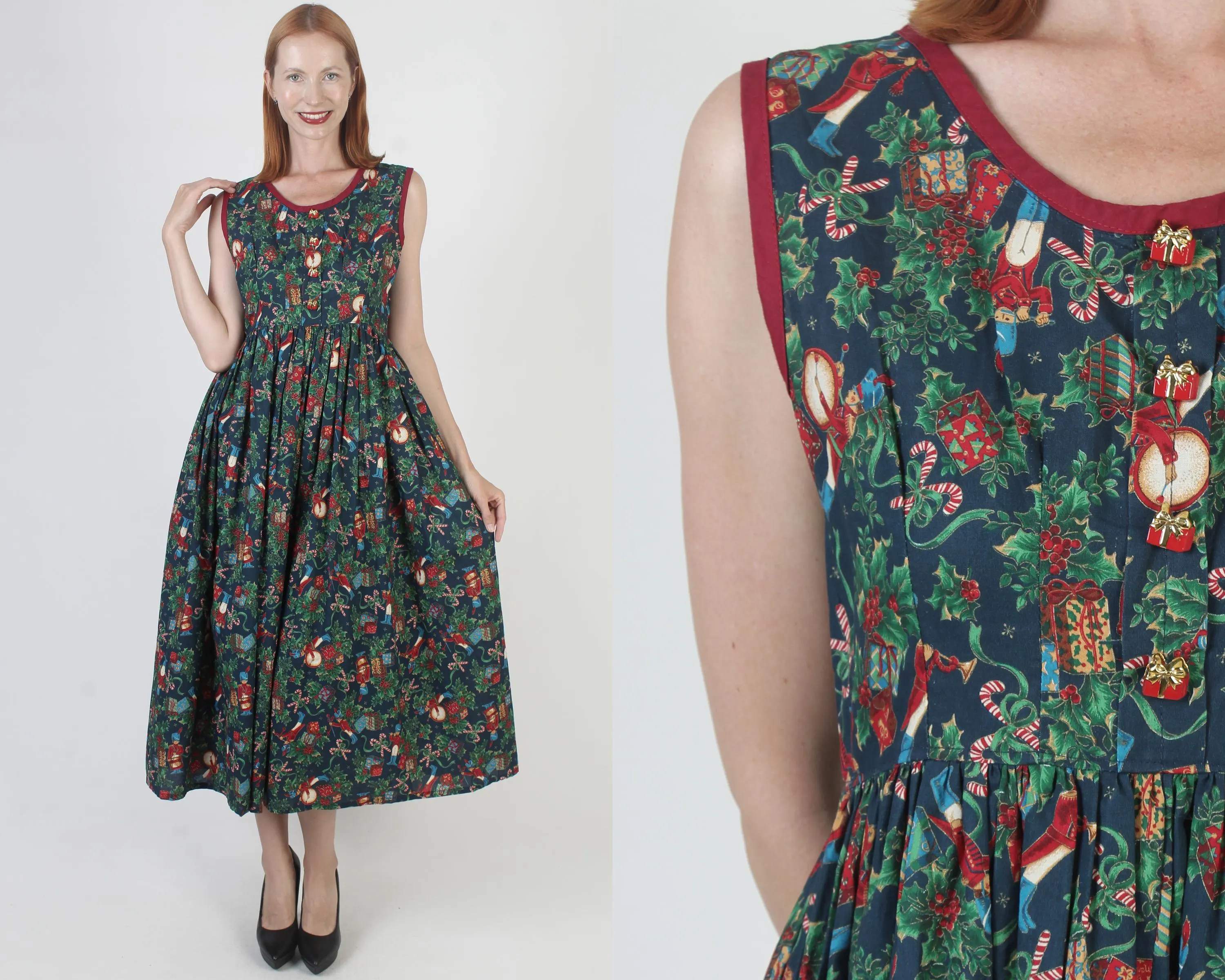 All Over Print Christmas Dress, Holiday Party Collage Print, Ugly Xmas Santa Clause