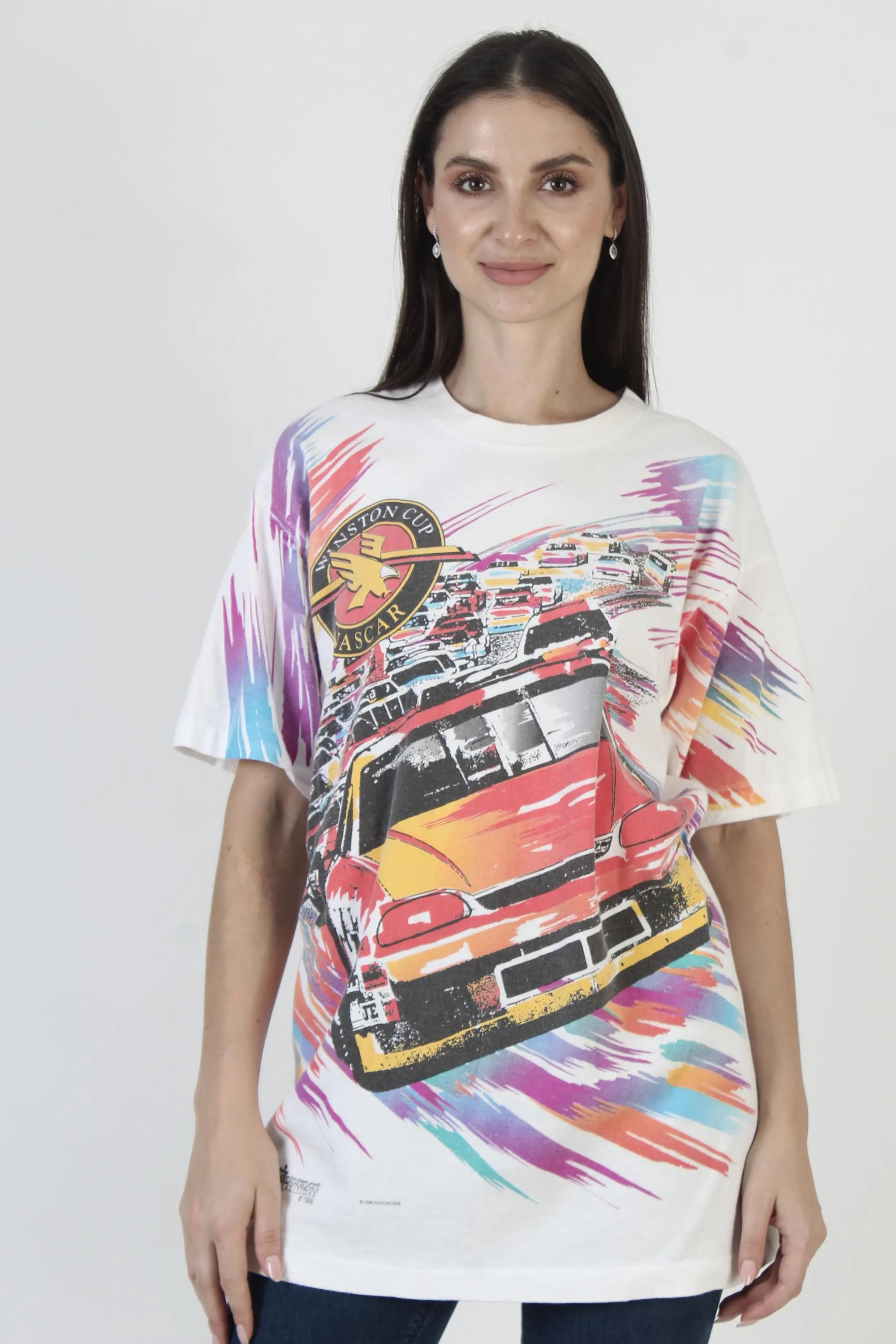 Vintage 1996 Winston Cup T-Shirt, All Over Print NASCAR Tee, Tag Size L - image 3