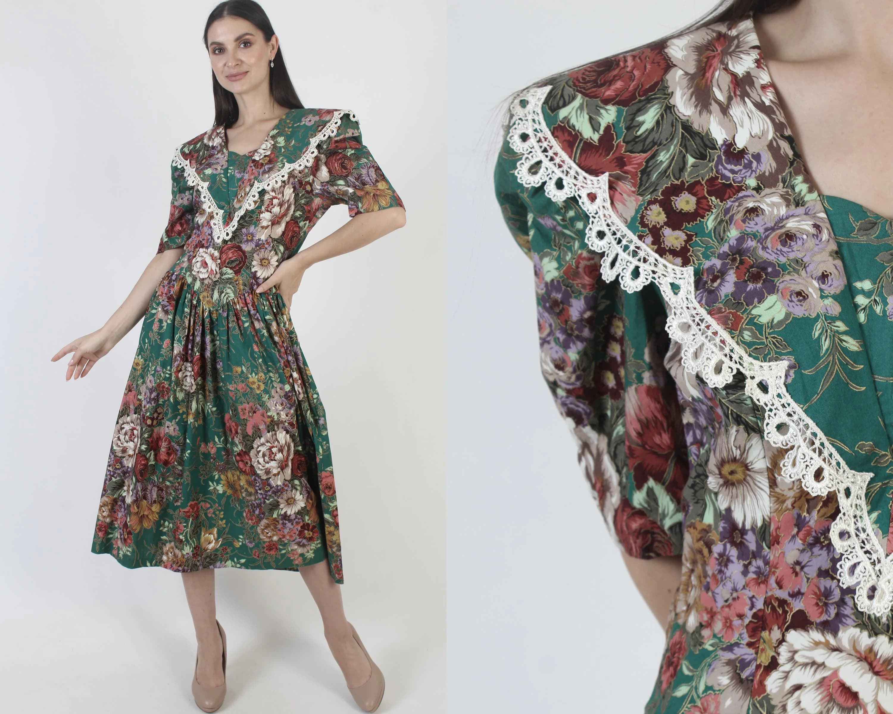 Romantic Cottagecore Floral Dress, Vintage Deco Tea Party, Victorian Garden Print