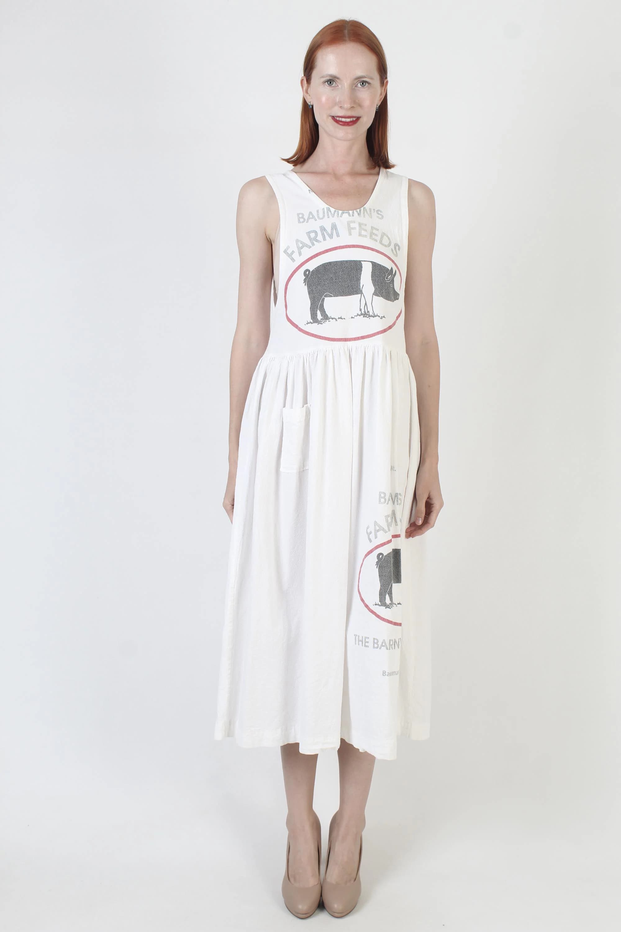 Rustic Flour Sack Dress, Country Farm Feedsack, Vintage Cotton Canvas Pinafore - image 4