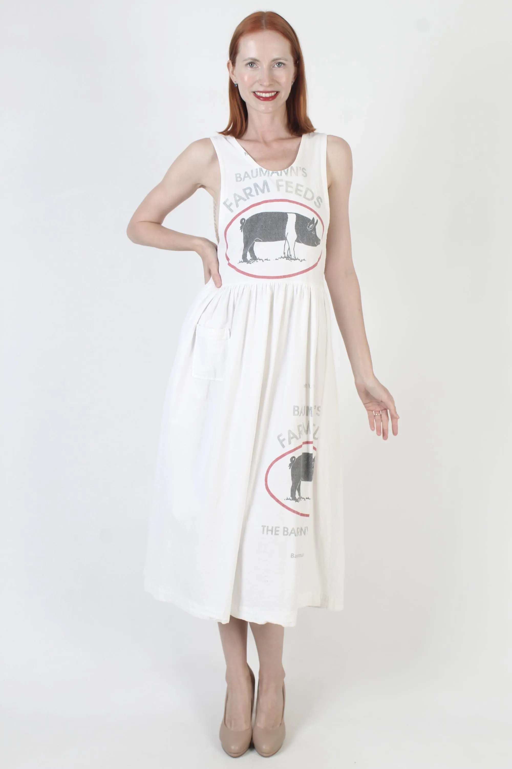 Rustic Flour Sack Dress, Country Farm Feedsack, Vintage Cotton Canvas Pinafore - image 5