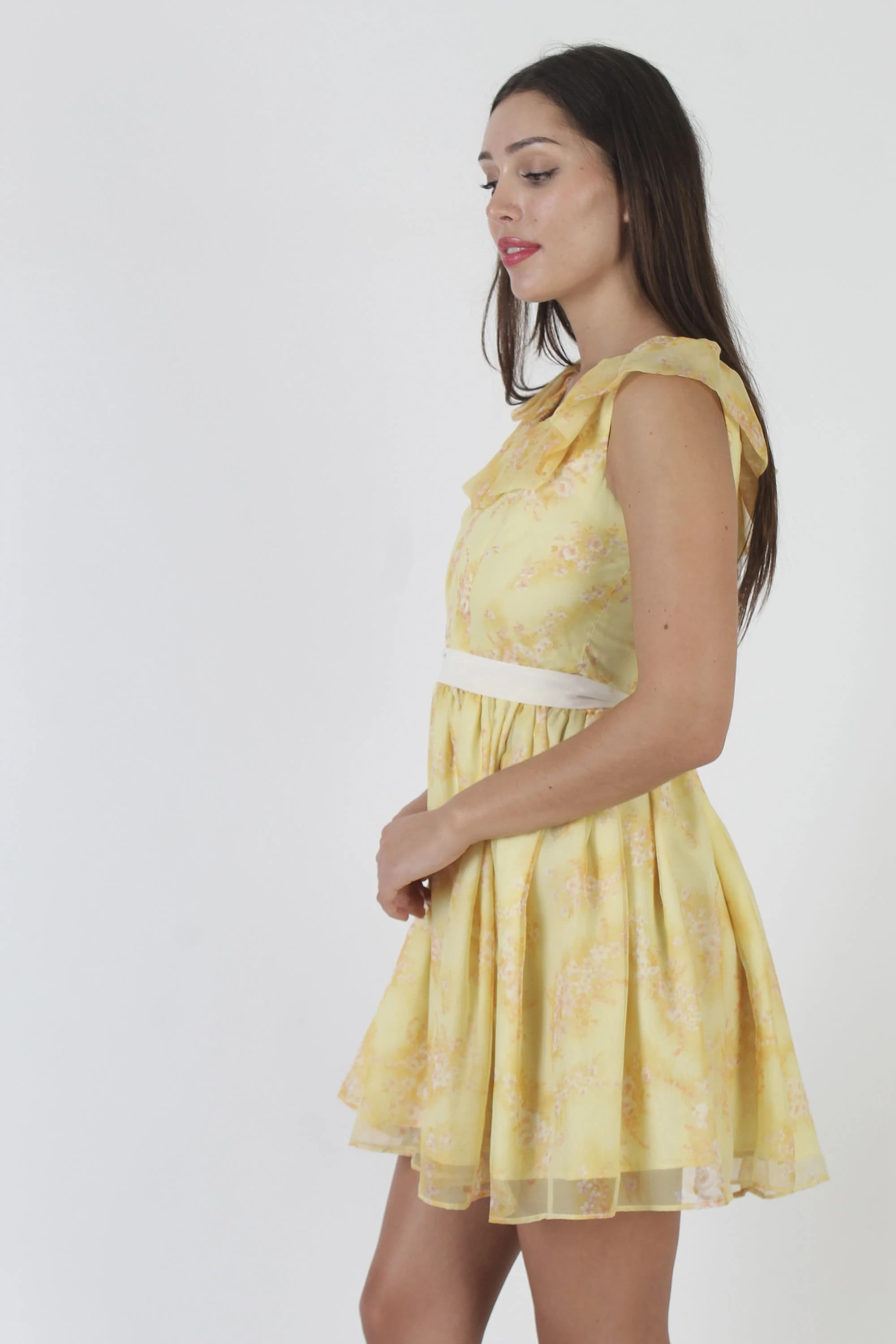 Vintage 70s Yellow Cotton Blend Party Dress: High Waisted Mini Frock - image 5
