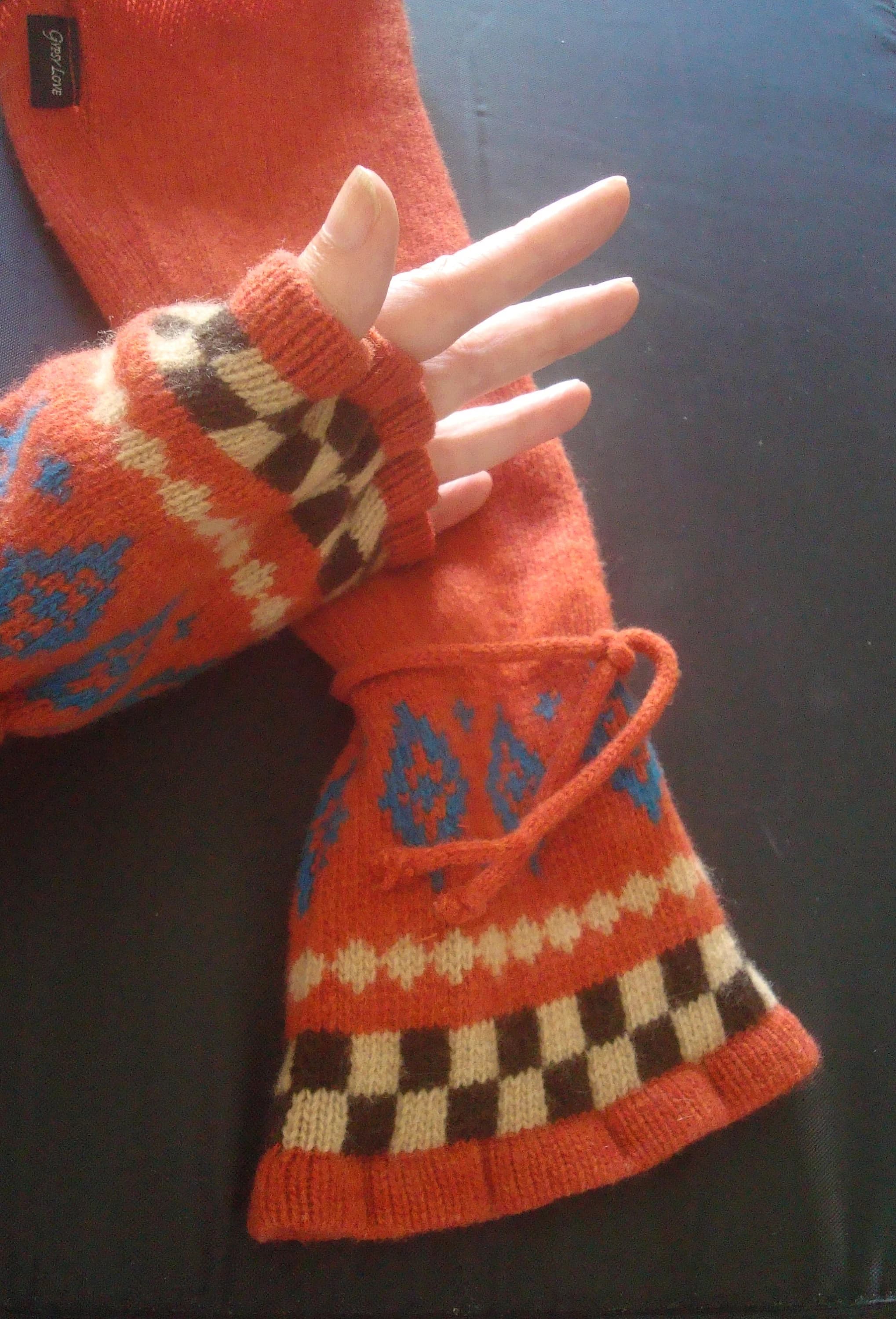 Womens Rich Rust Merino wool Long Fingerless gloves - image 3