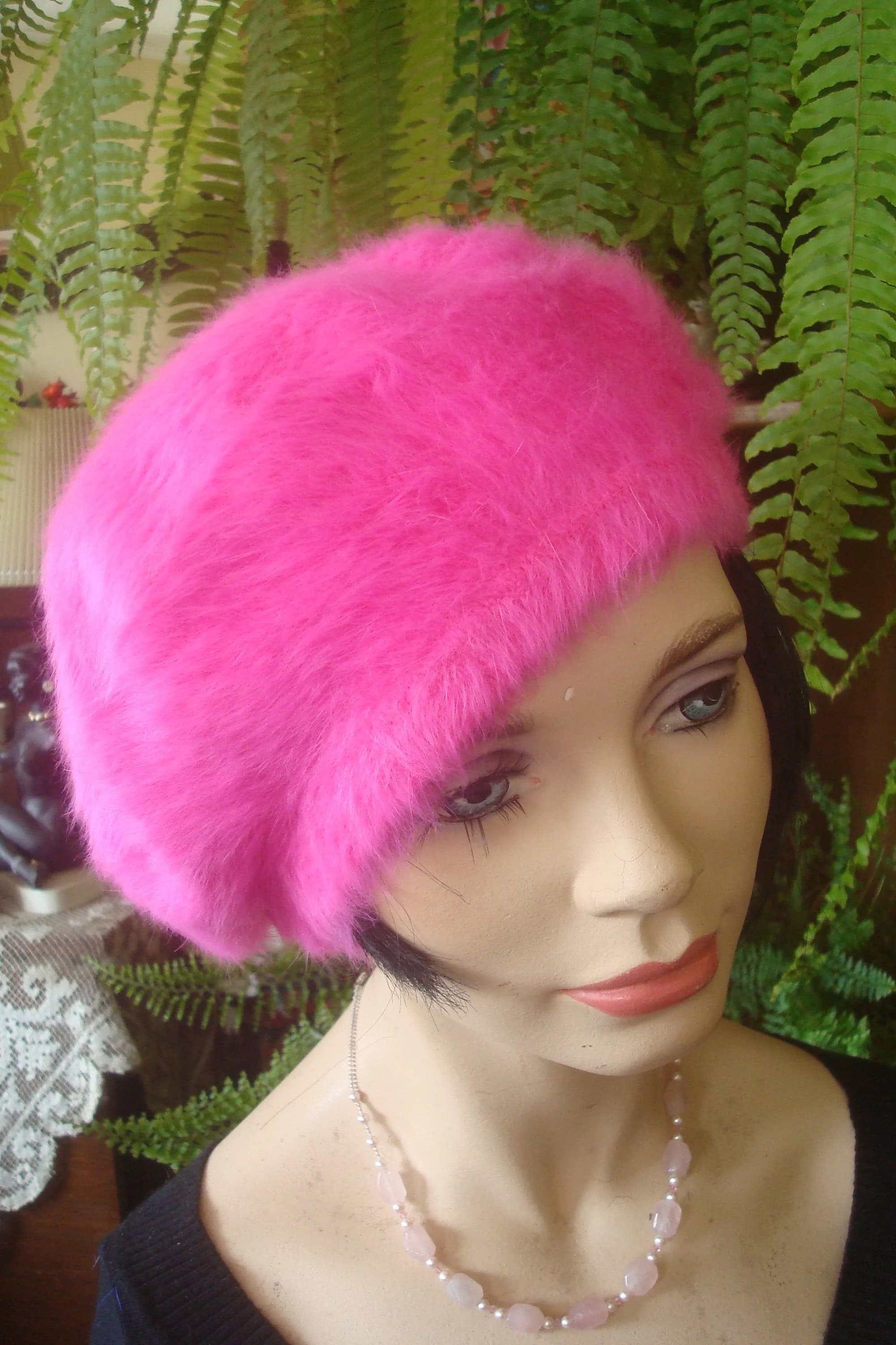 womens pink beret womens berets soft beret angora beret fur beret french beret womens french beret hot pink beret womens tam - image 4