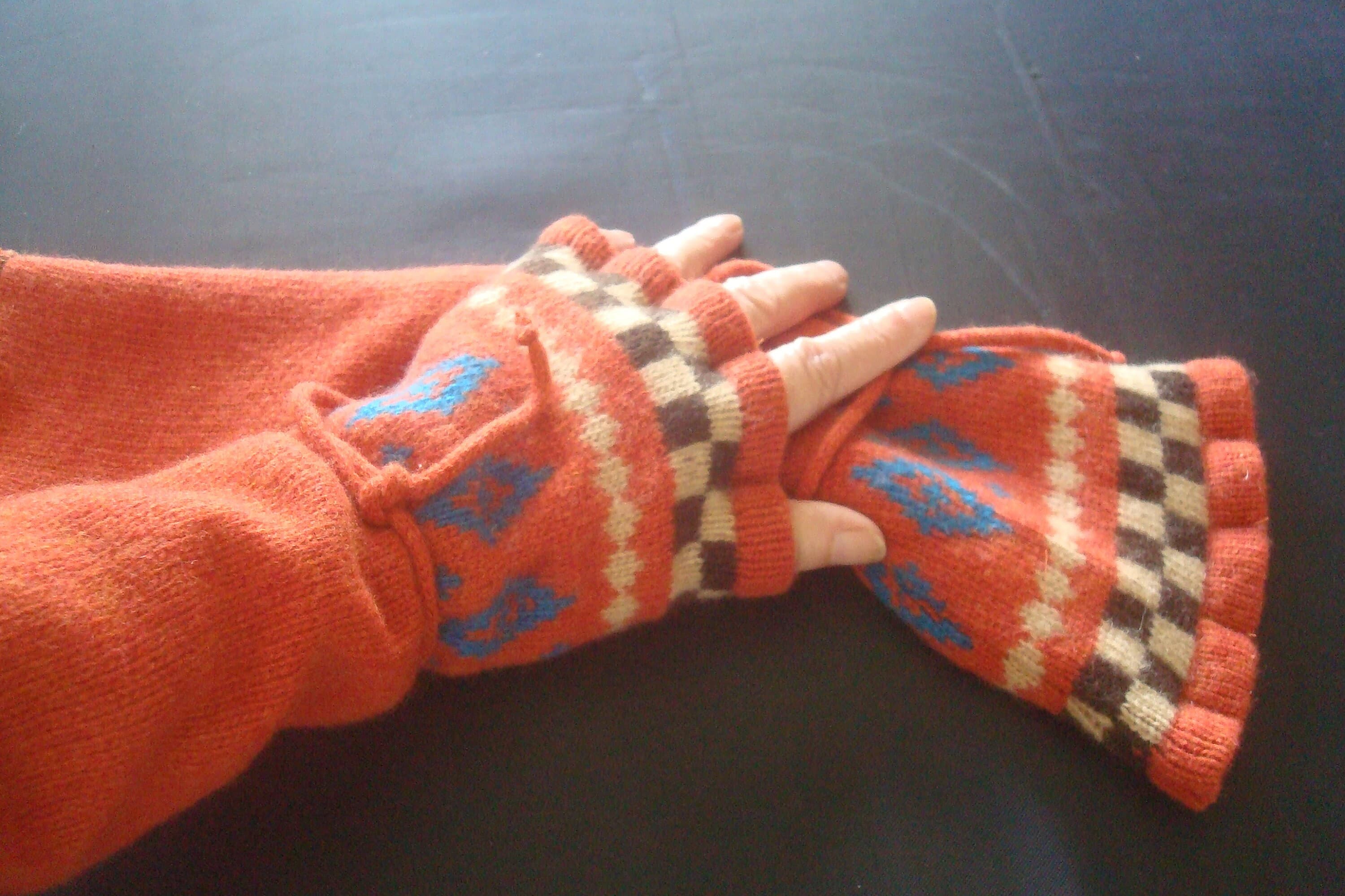 Womens Rich Rust Merino wool Long Fingerless gloves
