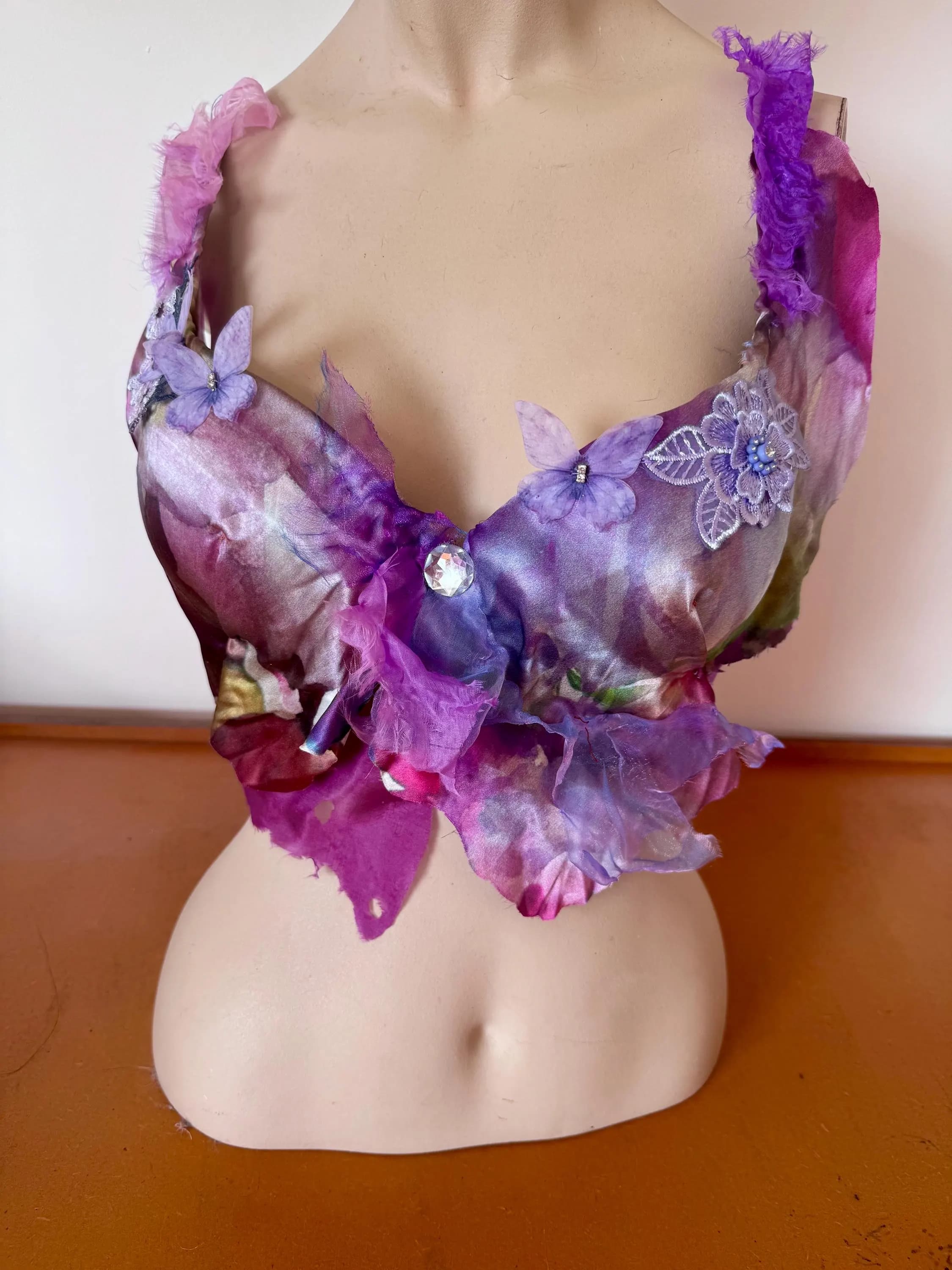 Womens fairy faery crop top rave top silk rave top