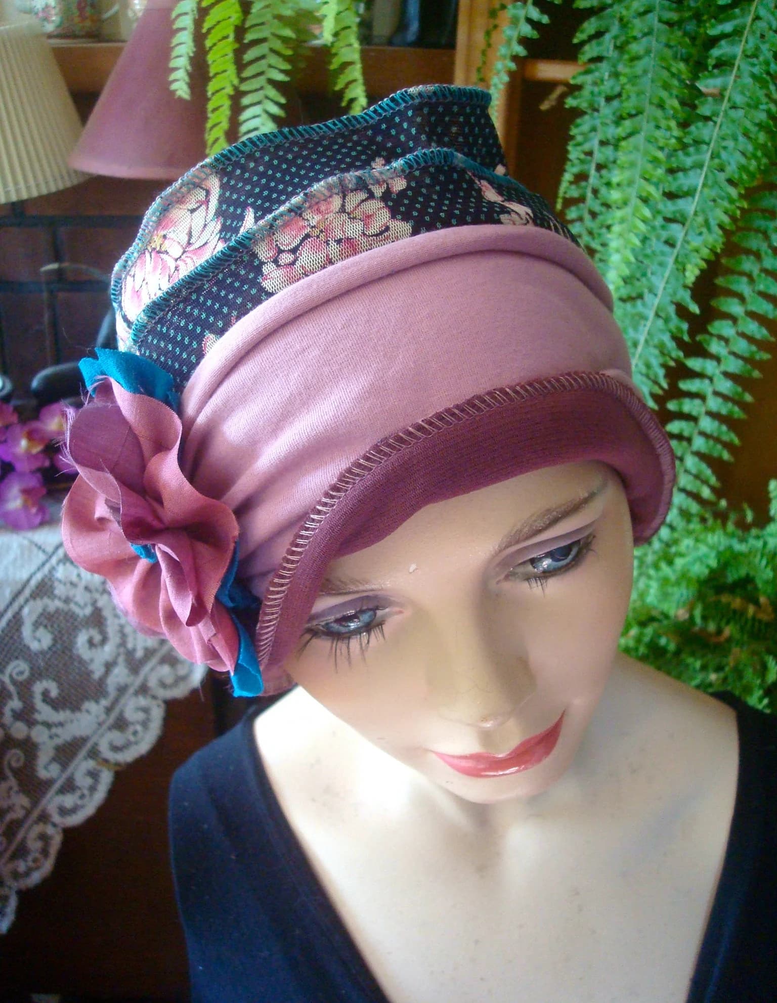 womens hat pink hat womens chemo hat chemo headwear chemo gift womens flapper chemo turban womens soft hat - image 4